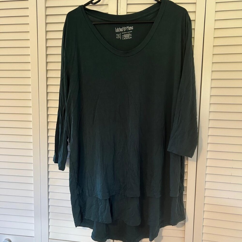 Latched Mama 3/4 Length Sleeve Dk Green Nursing Top, 2X